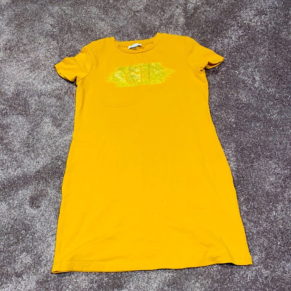 Calvin Klein Yellow Logo T Shirt Dress Short Sleeve Casual Mini SIZE MP